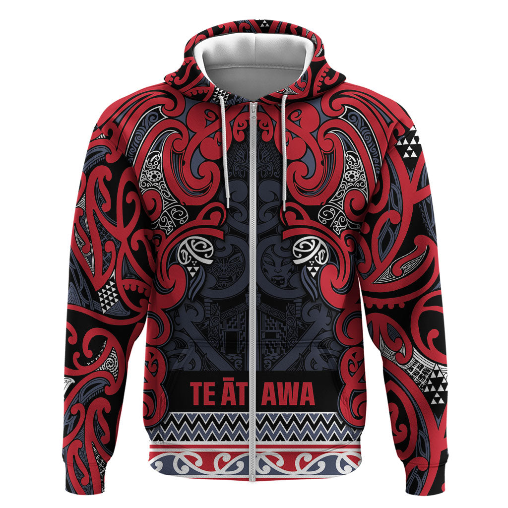 Aotearoa Iwi Te ati Awa Zip Hoodie Maori Wharenui House Tribal Pattern LT9 Zip Hoodie Bright Red - Polynesian Pride