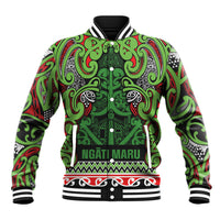Aotearoa Iwi Ngati Maru Hauraki Baseball Jacket Maori Wharenui House Tribal Pattern LT9 Unisex Green Red - Polynesian Pride