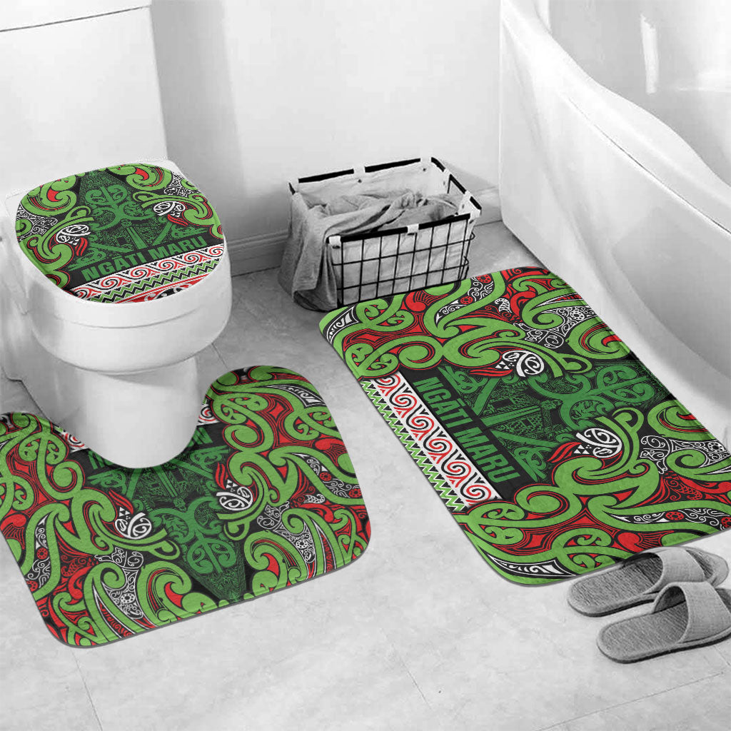 Aotearoa Iwi Ngati Maru Hauraki Bathroom Set Maori Wharenui House Tribal Pattern LT9 Mat Set Only (3 pcs) One Size Green Red - Polynesian Pride