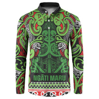 Aotearoa Iwi Ngati Maru Hauraki Button Sweatshirt Maori Wharenui House Tribal Pattern LT9 Green Red - Polynesian Pride