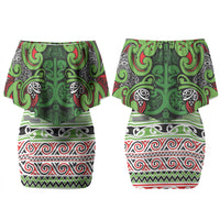 Aotearoa Iwi Ngati Maru Hauraki Couples Matching Off Shoulder Short Dress and Long Sleeve Button Shirt Maori Wharenui House Tribal Pattern LT9 - Polynesian Pride