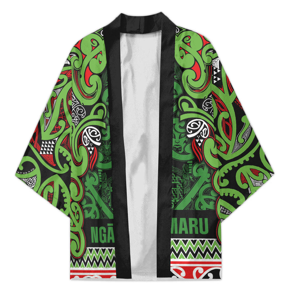 Aotearoa Iwi Ngati Maru Hauraki Kimono Maori Wharenui House Tribal Pattern LT9 Unisex Green Red - Polynesian Pride