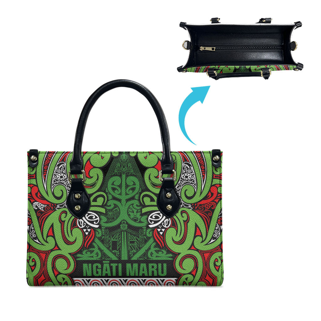 Aotearoa Iwi Ngati Maru Hauraki Leather Bag Maori Wharenui House Tribal Pattern LT9 - Polynesian Pride