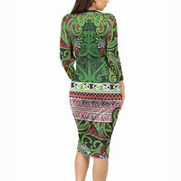 Aotearoa Iwi Ngati Maru Hauraki Long Sleeve Bodycon Dress Maori Wharenui House Tribal Pattern LT9 - Polynesian Pride