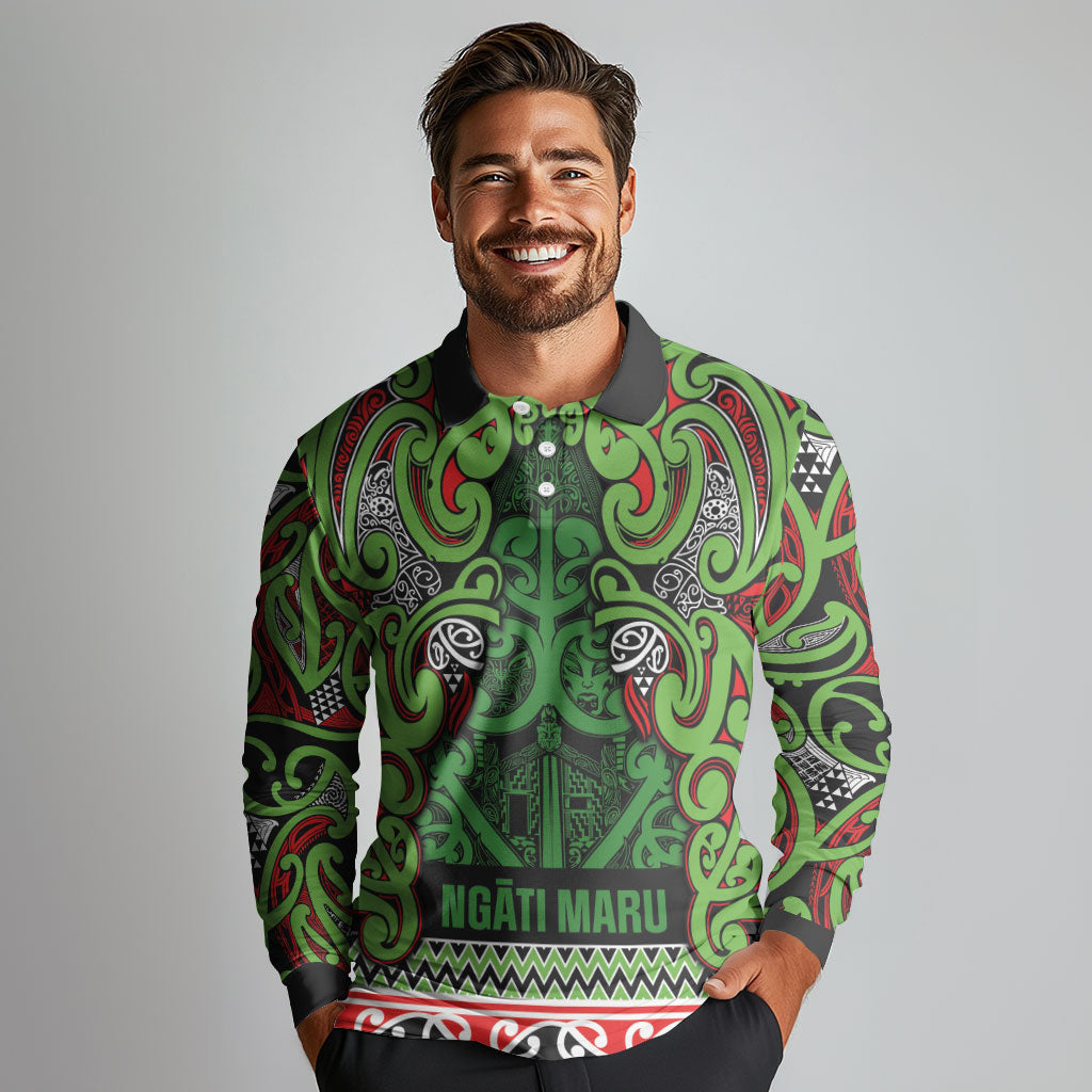 Aotearoa Iwi Ngati Maru Hauraki Long Sleeve Polo Shirt Maori Wharenui House Tribal Pattern LT9 - Polynesian Pride
