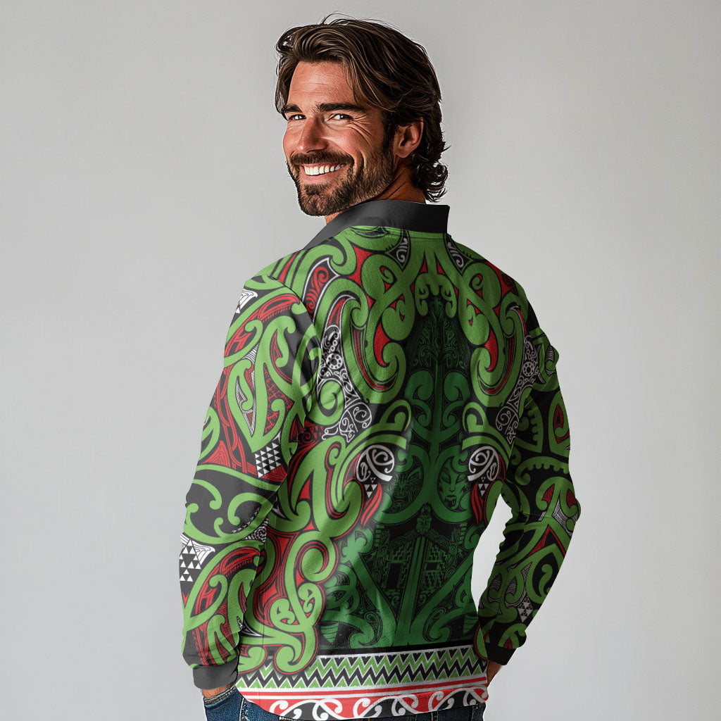 Aotearoa Iwi Ngati Maru Hauraki Long Sleeve Polo Shirt Maori Wharenui House Tribal Pattern LT9 - Polynesian Pride