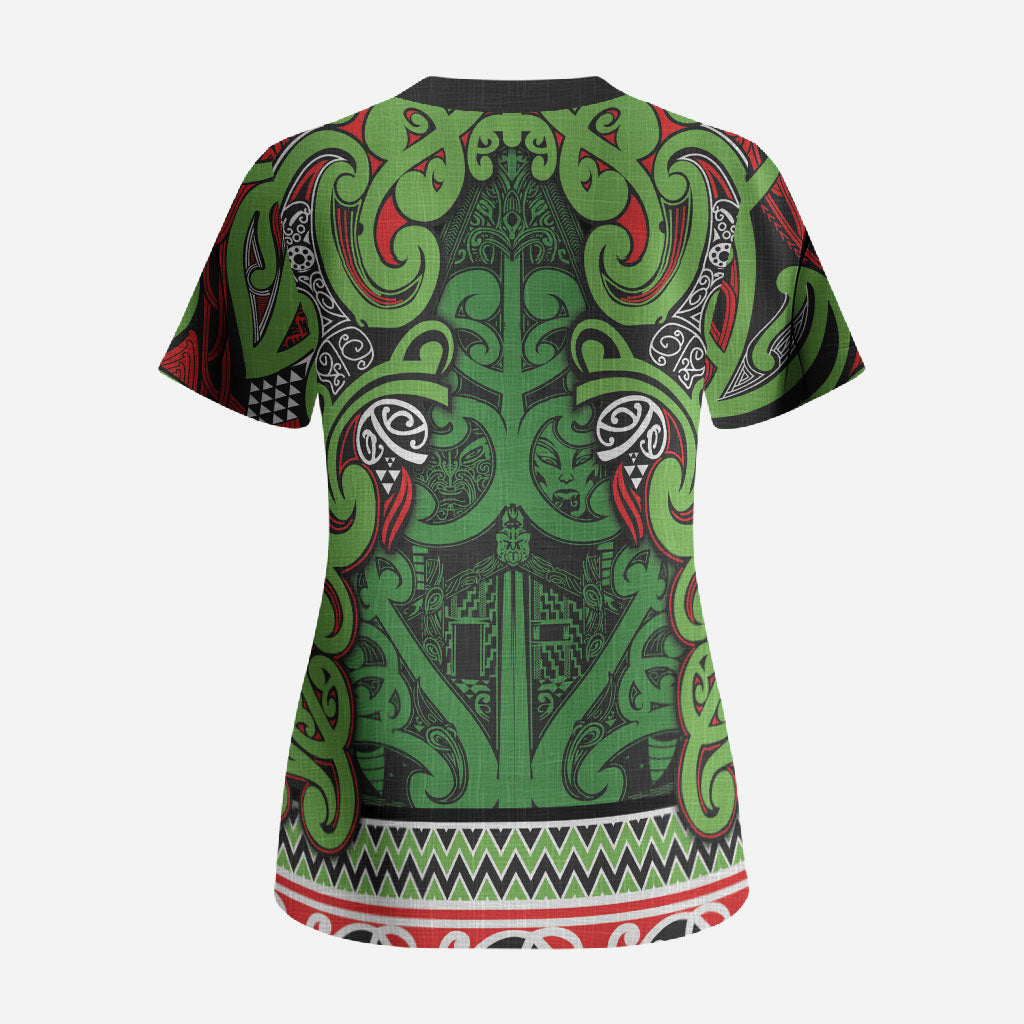 Aotearoa Iwi Ngati Maru Hauraki Scrub Top Maori Wharenui House Tribal Pattern LT9 - Polynesian Pride