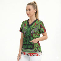 Aotearoa Iwi Ngati Maru Hauraki Scrub Top Maori Wharenui House Tribal Pattern LT9 - Polynesian Pride