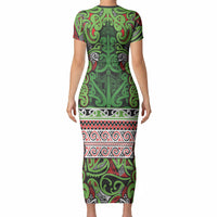 Aotearoa Iwi Ngati Maru Hauraki Short Sleeve Bodycon Dress Maori Wharenui House Tribal Pattern LT9 - Polynesian Pride