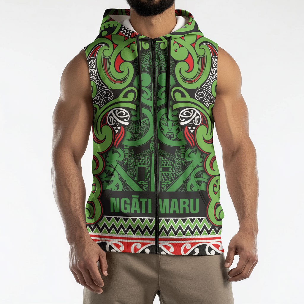 Aotearoa Iwi Ngati Maru Hauraki Sleeveless Zip Hoodie Maori Wharenui House Tribal Pattern LT9 - Polynesian Pride