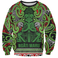Aotearoa Iwi Ngati Maru Hauraki Sweatshirt Maori Wharenui House Tribal Pattern LT9 Unisex Green Red - Polynesian Pride
