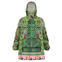 Aotearoa Iwi Ngati Maru Hauraki Wearable Blanket Hoodie Maori Wharenui House Tribal Pattern LT9 One Size Green Red - Polynesian Pride