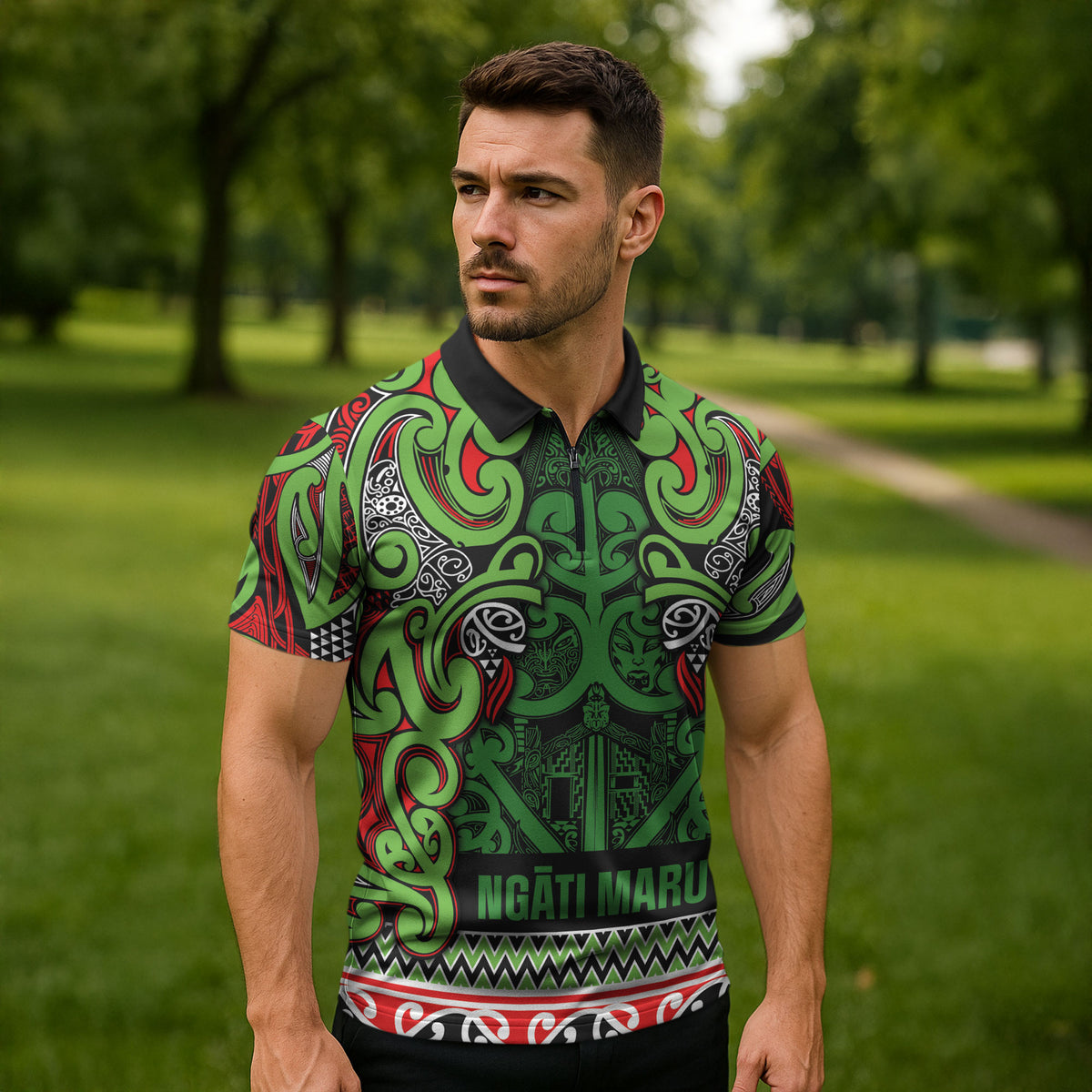Aotearoa Iwi Ngati Maru Hauraki Zipper Polo Shirt Maori Wharenui House Tribal Pattern LT9 - Polynesian Pride