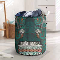 Aotearoa Iwi Ngāti Maru Taranaki Laundry Basket Maori Wharenui House Tribal Pattern LT9 Deep Teal - Polynesian Pride