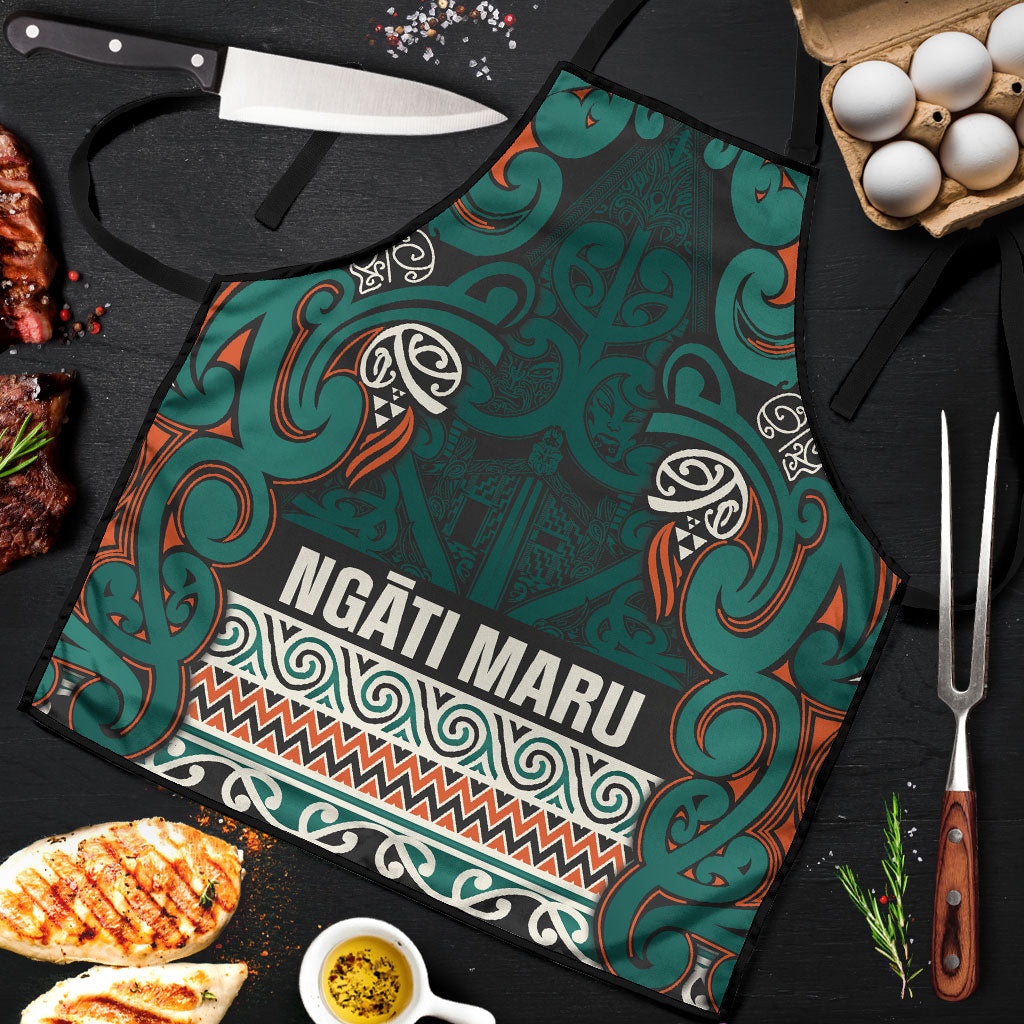 Aotearoa Iwi Ngāti Maru Taranaki Apron Maori Wharenui House Tribal Pattern LT9 Deep Teal - Polynesian Pride