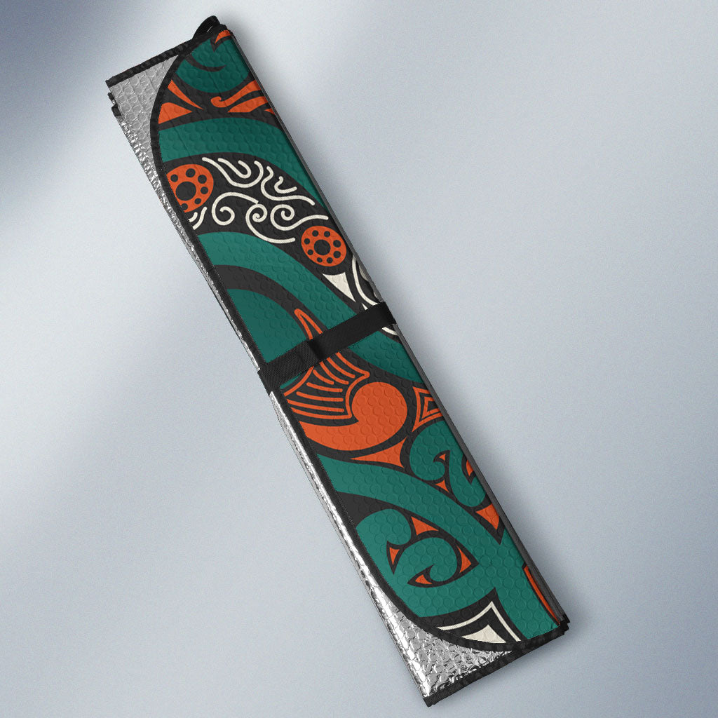 Aotearoa Iwi Ngāti Maru Taranaki Auto Sun Shade Maori Wharenui House Tribal Pattern LT9 - Polynesian Pride