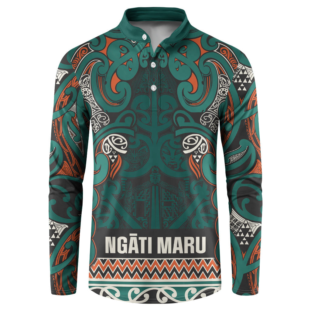 Aotearoa Iwi Ngāti Maru Taranaki Button Sweatshirt Maori Wharenui House Tribal Pattern LT9 Deep Teal - Polynesian Pride