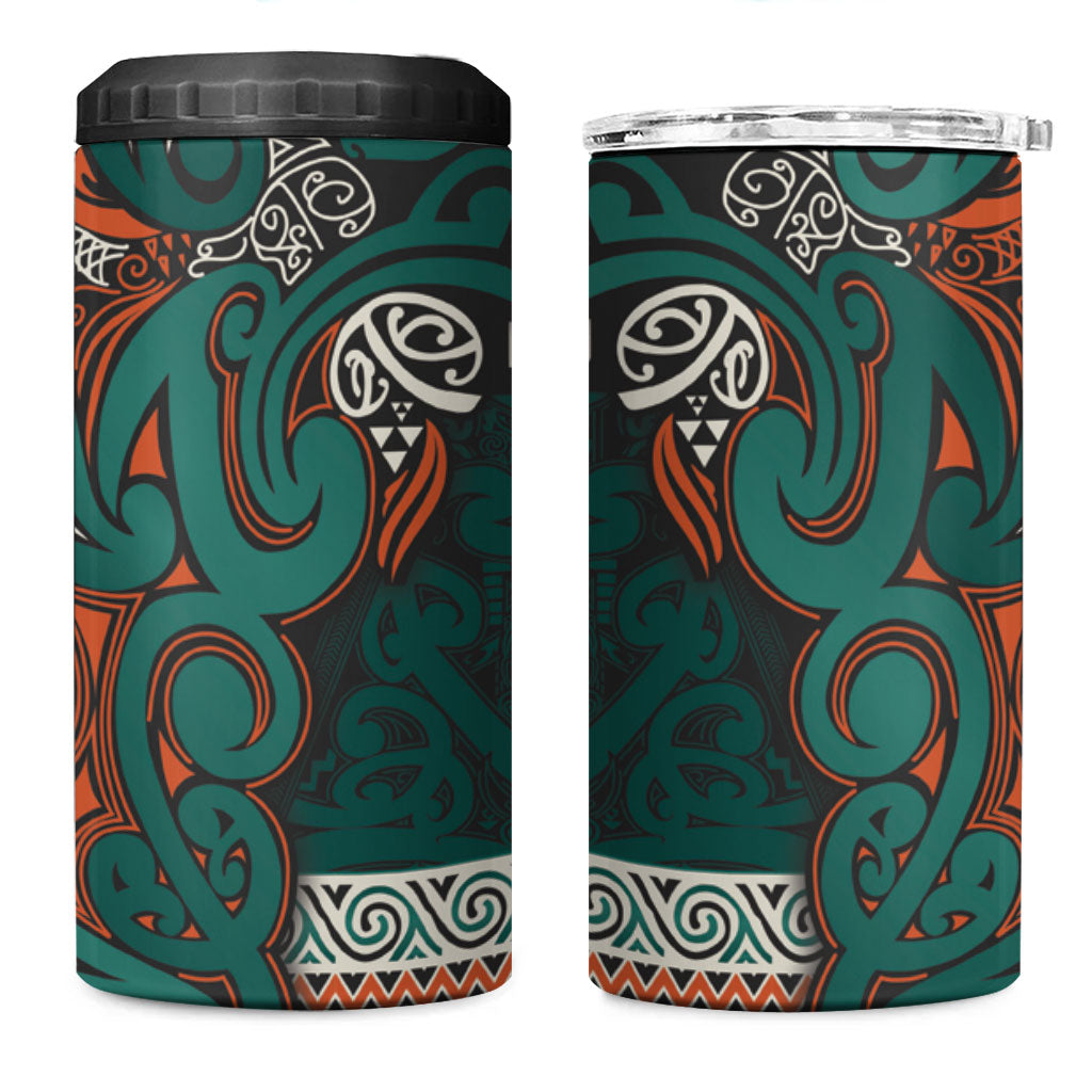 Aotearoa Iwi Ngāti Maru Taranaki 4 in 1 Can Cooler Tumbler Maori Wharenui House Tribal Pattern LT9 One Size: 16 oz Deep Teal - Polynesian Pride