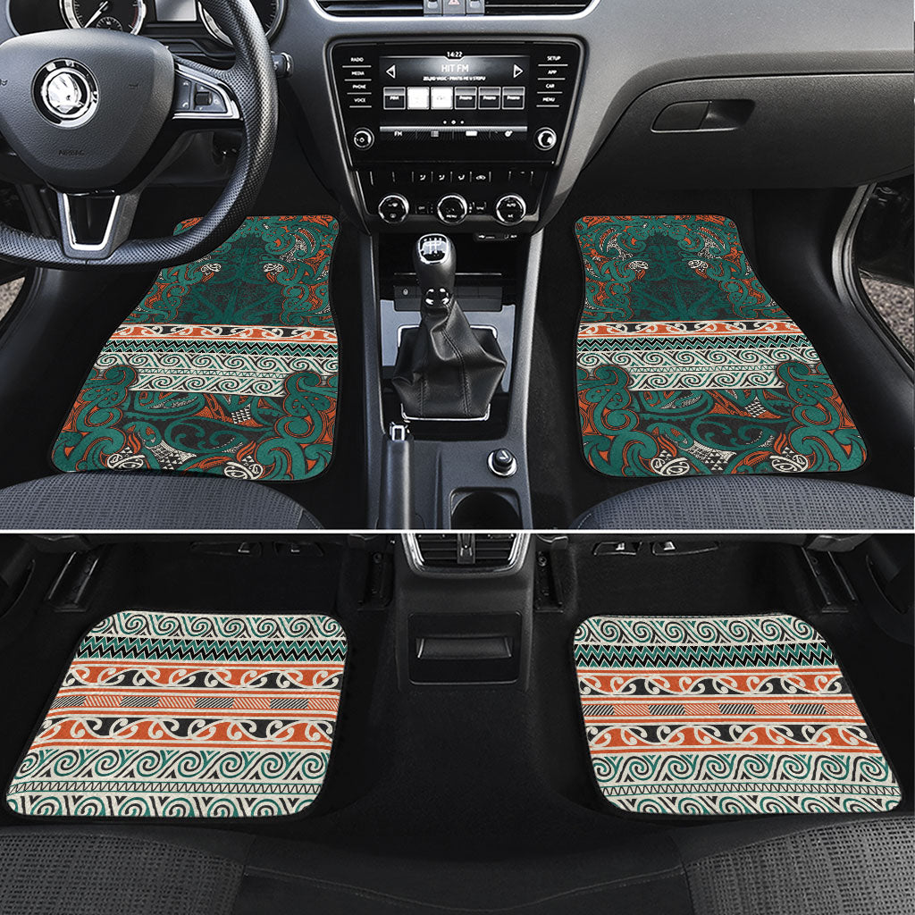 Aotearoa Iwi Ngāti Maru Taranaki Car Mats Maori Wharenui House Tribal Pattern LT9 Set 4pcs Deep Teal - Polynesian Pride