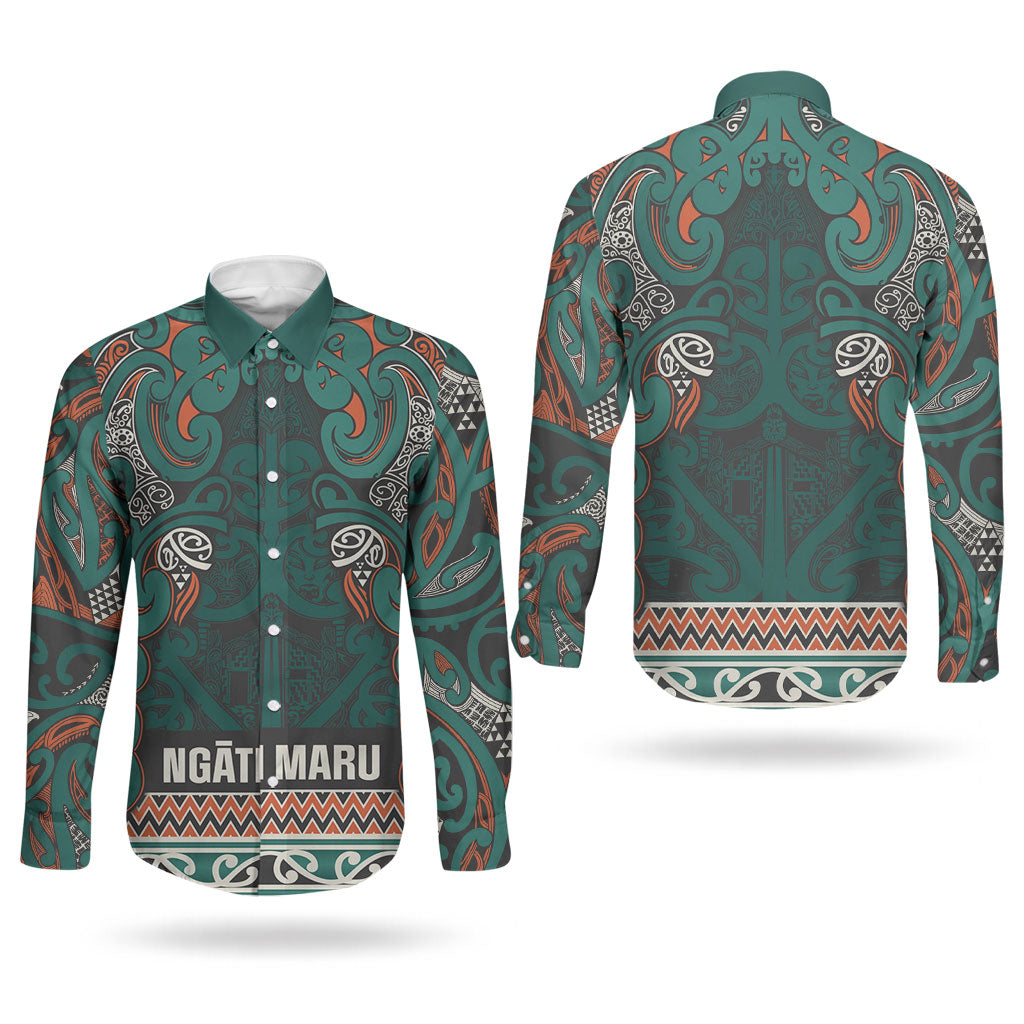 Aotearoa Iwi Ngāti Maru Taranaki Couples Matching Off Shoulder Maxi Dress and Long Sleeve Button Shirt Maori Wharenui House Tribal Pattern LT9 - Polynesian Pride