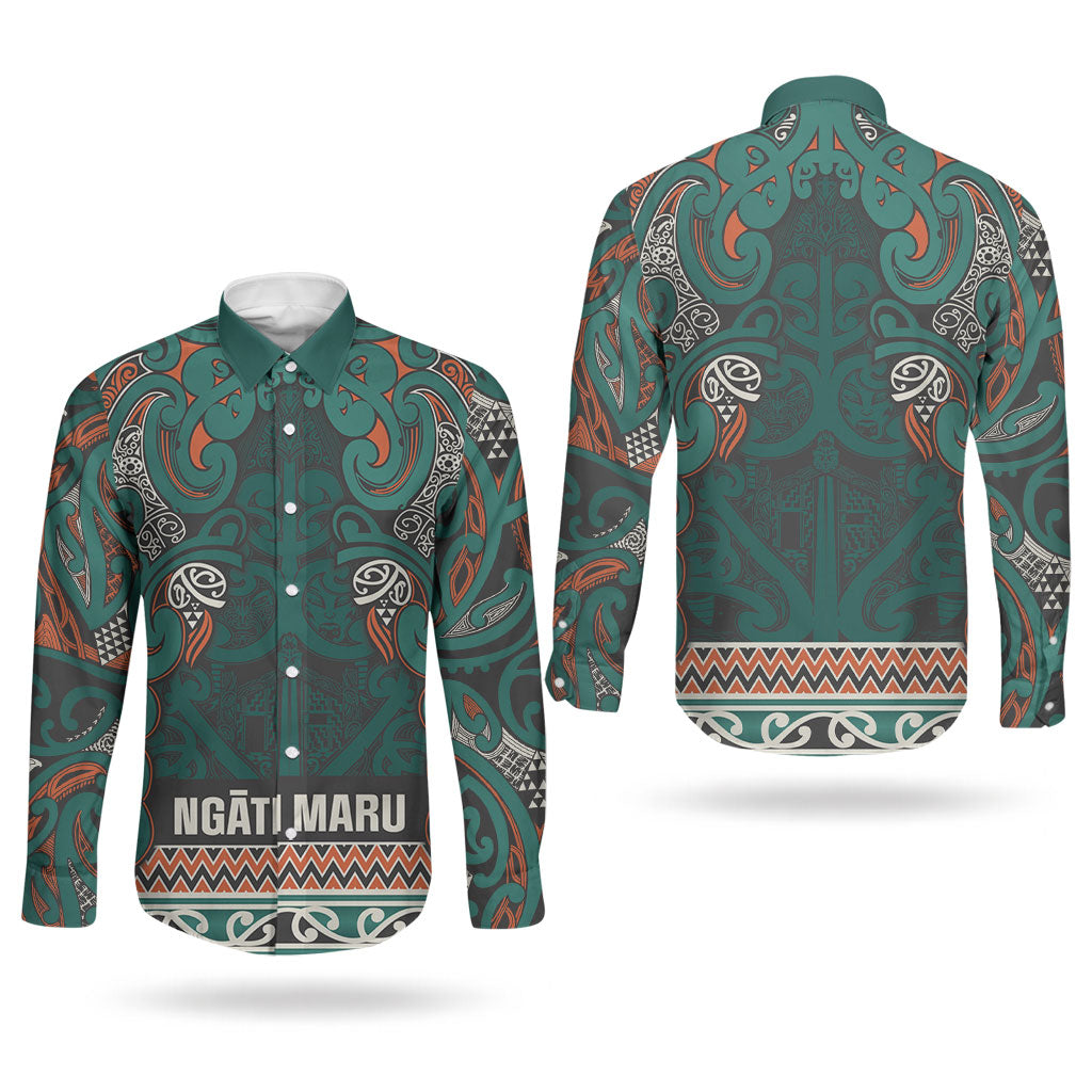 Aotearoa Iwi Ngāti Maru Taranaki Couples Matching Puletasi and Long Sleeve Button Shirt Maori Wharenui House Tribal Pattern LT9 - Polynesian Pride