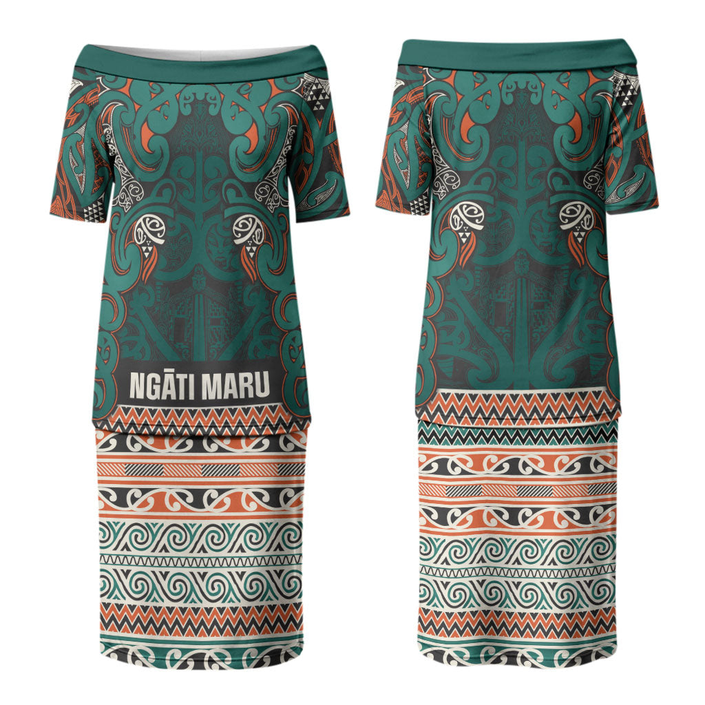 Aotearoa Iwi Ngāti Maru Taranaki Couples Matching Puletasi and Long Sleeve Button Shirt Maori Wharenui House Tribal Pattern LT9 - Polynesian Pride