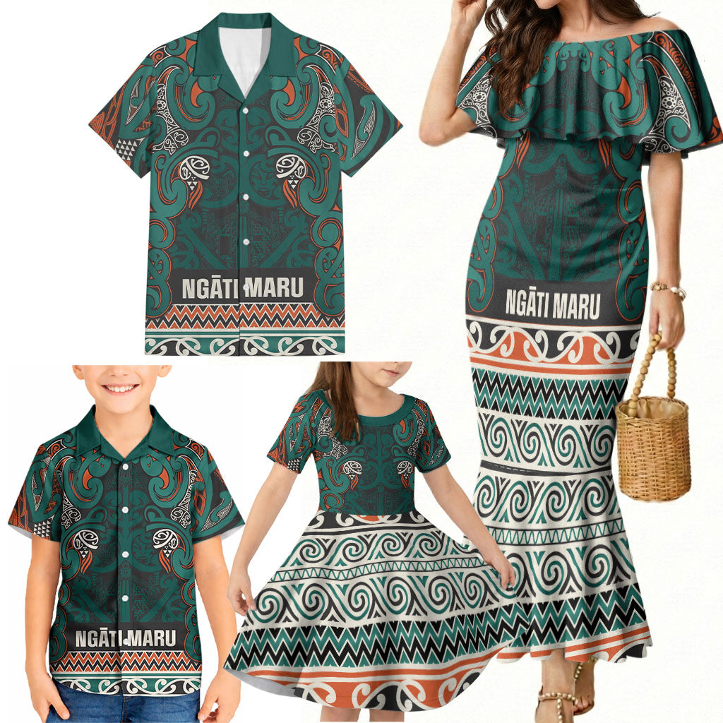 Aotearoa Iwi Ngāti Maru Taranaki Family Matching Mermaid Dress and Hawaiian Shirt Maori Wharenui House Tribal Pattern LT9 - Polynesian Pride