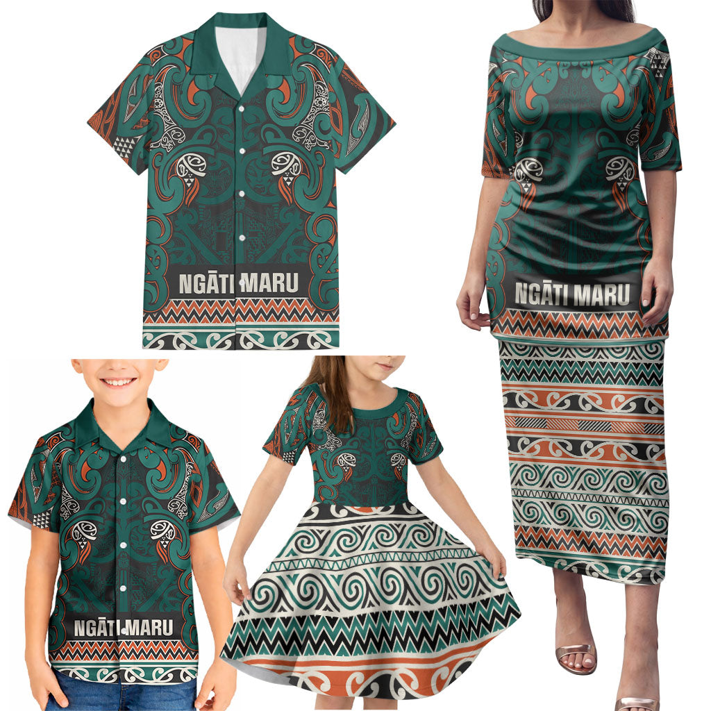 Aotearoa Iwi Ngāti Maru Taranaki Family Matching Puletasi and Hawaiian Shirt Maori Wharenui House Tribal Pattern LT9 - Polynesian Pride
