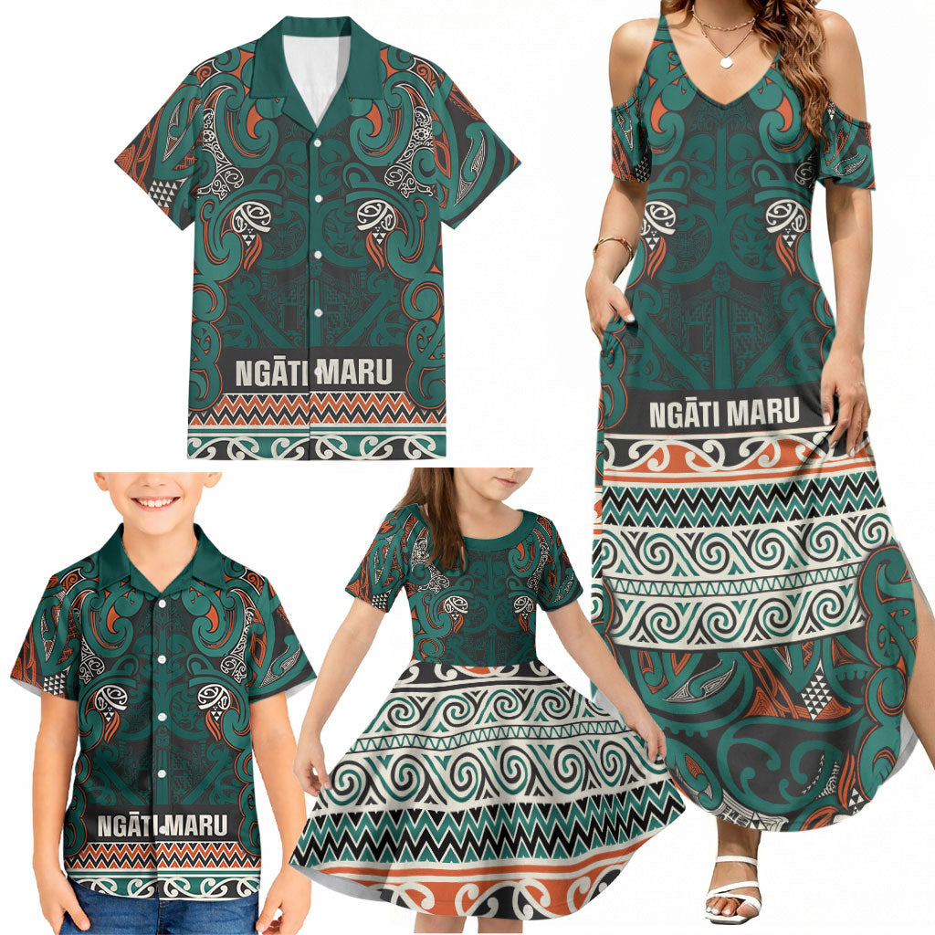 Aotearoa Iwi Ngāti Maru Taranaki Family Matching Summer Maxi Dress and Hawaiian Shirt Maori Wharenui House Tribal Pattern LT9 - Polynesian Pride