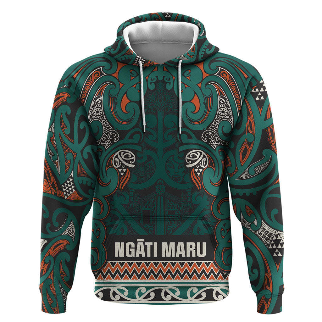 Aotearoa Iwi Ngāti Maru Taranaki Hoodie Maori Wharenui House Tribal Pattern LT9 Pullover Hoodie Deep Teal - Polynesian Pride