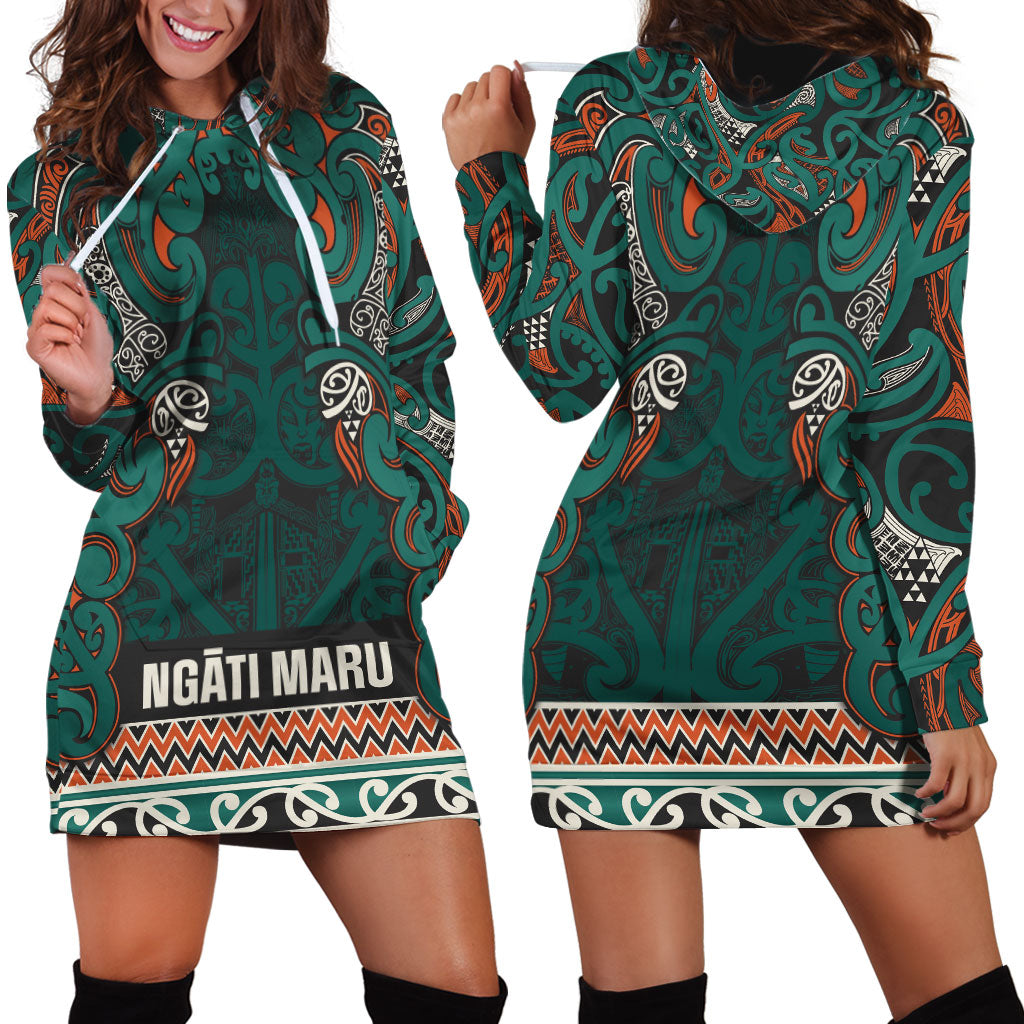 Aotearoa Iwi Ngāti Maru Taranaki Hoodie Dress Maori Wharenui House Tribal Pattern LT9 - Polynesian Pride
