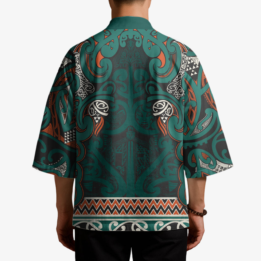 Aotearoa Iwi Ngāti Maru Taranaki Kimono Maori Wharenui House Tribal Pattern LT9 - Polynesian Pride