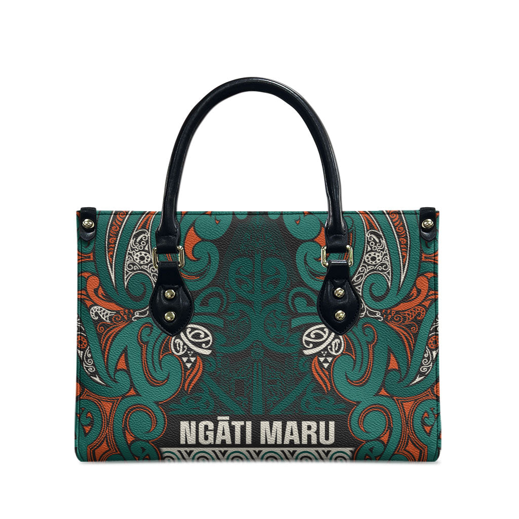 Aotearoa Iwi Ngāti Maru Taranaki Leather Bag Maori Wharenui House Tribal Pattern LT9 - Polynesian Pride