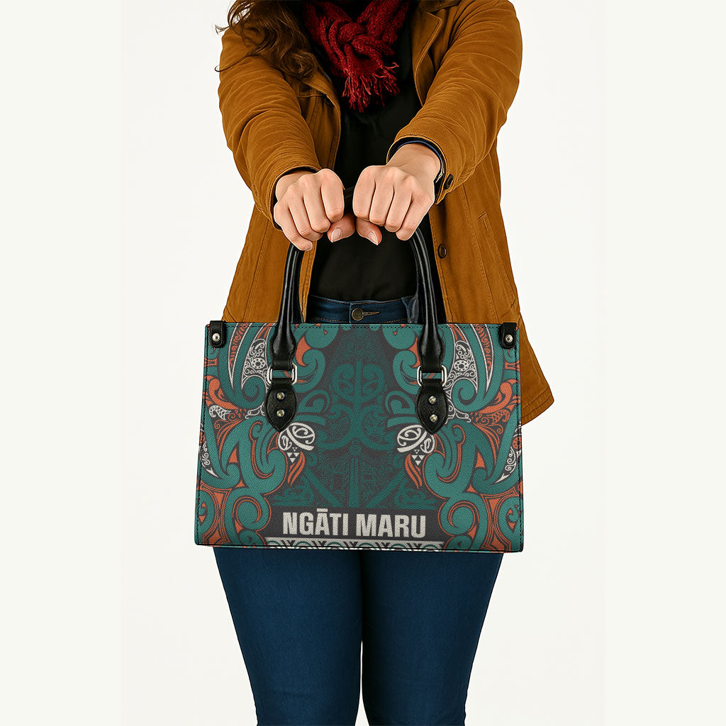 Aotearoa Iwi Ngāti Maru Taranaki Leather Bag Maori Wharenui House Tribal Pattern LT9 - Polynesian Pride