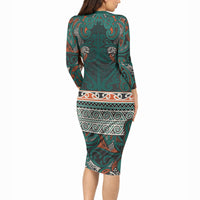 Aotearoa Iwi Ngāti Maru Taranaki Long Sleeve Bodycon Dress Maori Wharenui House Tribal Pattern LT9 - Polynesian Pride