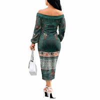 Aotearoa Iwi Ngāti Maru Taranaki Off The Shoulder Long Sleeve Dress Maori Wharenui House Tribal Pattern LT9 - Polynesian Pride