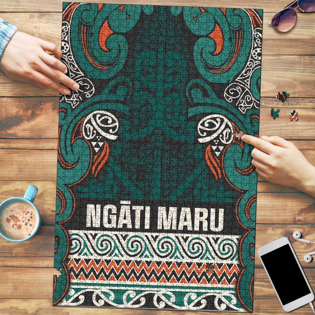Aotearoa Iwi Ngāti Maru Taranaki Puzzle Maori Wharenui House Tribal Pattern LT9 Deep Teal - Polynesian Pride