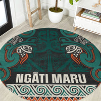 Aotearoa Iwi Ngāti Maru Taranaki Round Carpet Maori Wharenui House Tribal Pattern LT9 Deep Teal - Polynesian Pride