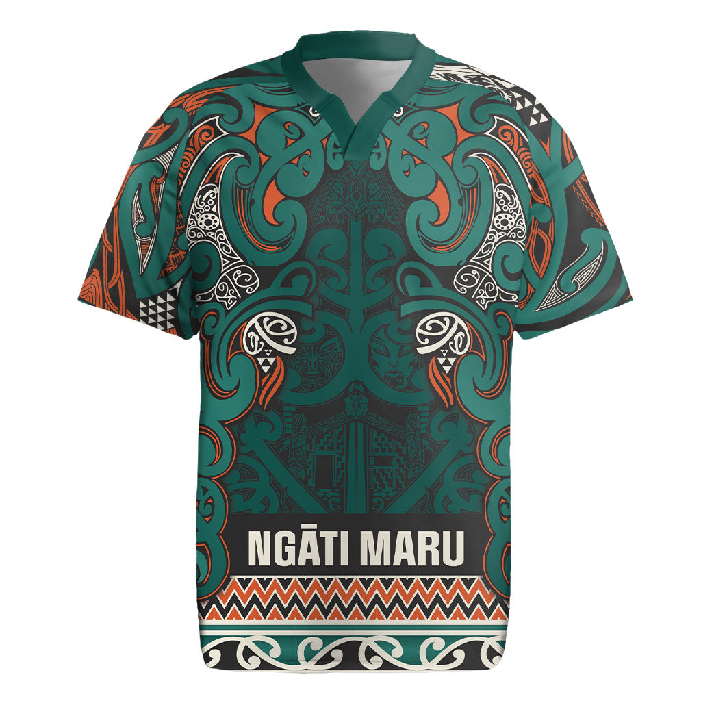 Aotearoa Iwi Ngāti Maru Taranaki Rugby Jersey Maori Wharenui House Tribal Pattern LT9 Deep Teal - Polynesian Pride