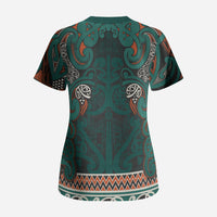 Aotearoa Iwi Ngāti Maru Taranaki Scrub Top Maori Wharenui House Tribal Pattern LT9 - Polynesian Pride