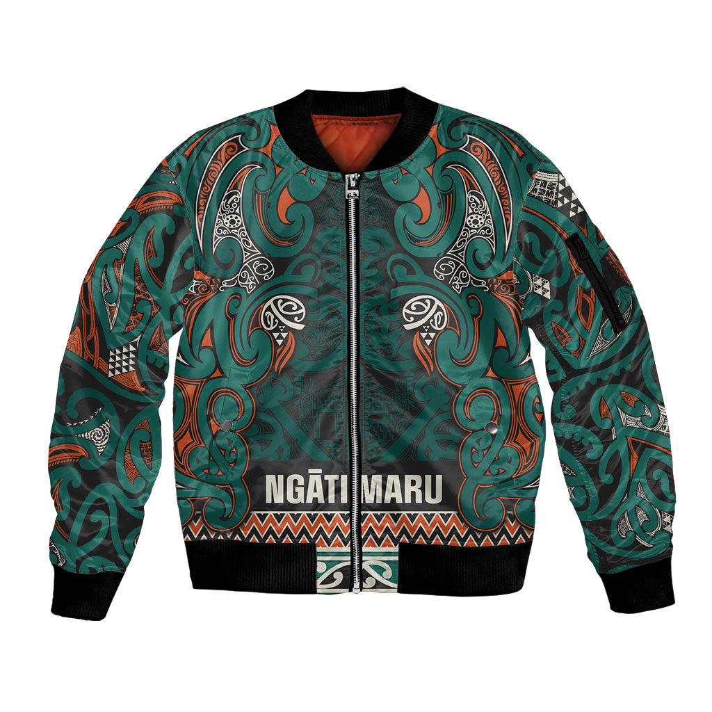 Aotearoa Iwi Ngāti Maru Taranaki Sleeve Zip Bomber Jacket Maori Wharenui House Tribal Pattern