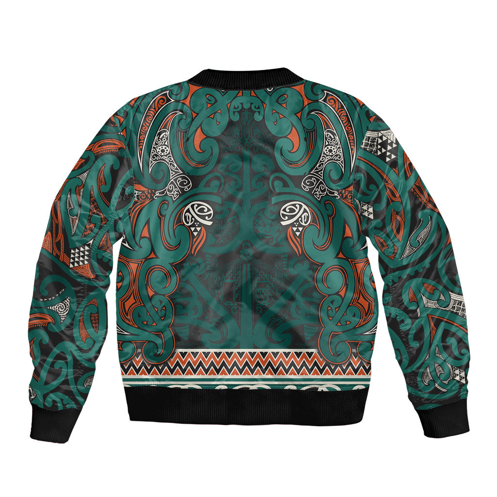 Aotearoa Iwi Ngāti Maru Taranaki Sleeve Zip Bomber Jacket Maori Wharenui House Tribal Pattern LT9 - Polynesian Pride