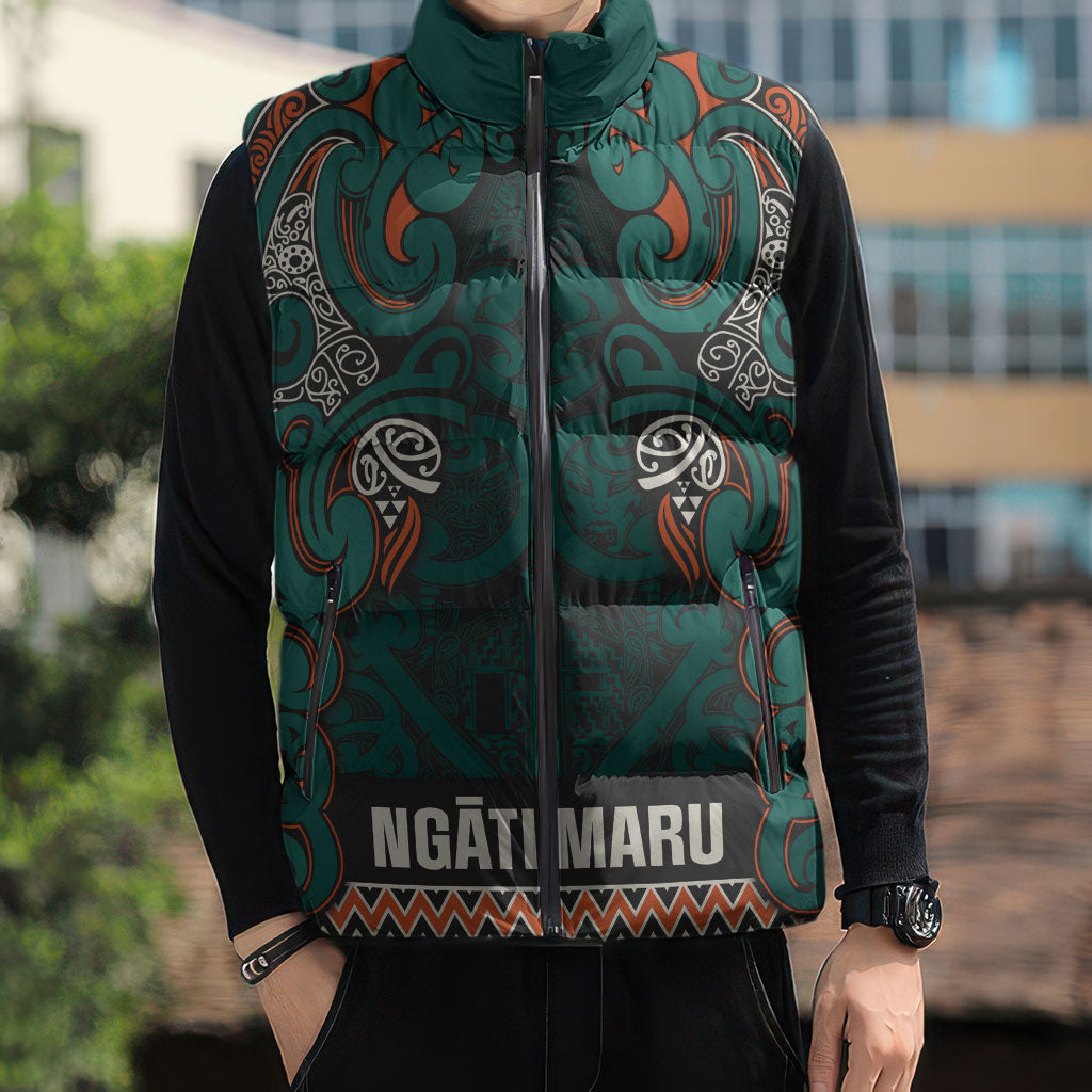 Aotearoa Iwi Ngāti Maru Taranaki Sleeveless Puffer Jacket Maori Wharenui House Tribal Pattern LT9 - Polynesian Pride