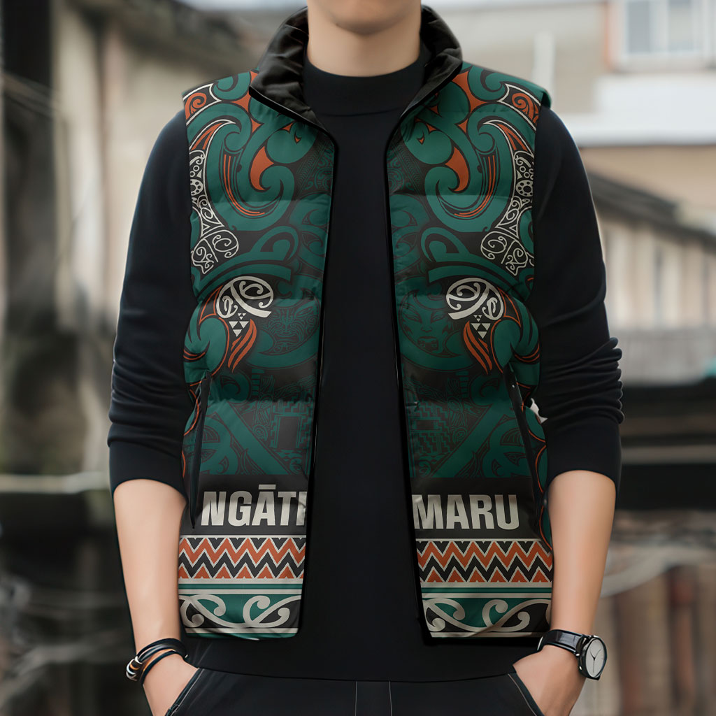 Aotearoa Iwi Ngāti Maru Taranaki Sleeveless Puffer Jacket Maori Wharenui House Tribal Pattern LT9 - Polynesian Pride