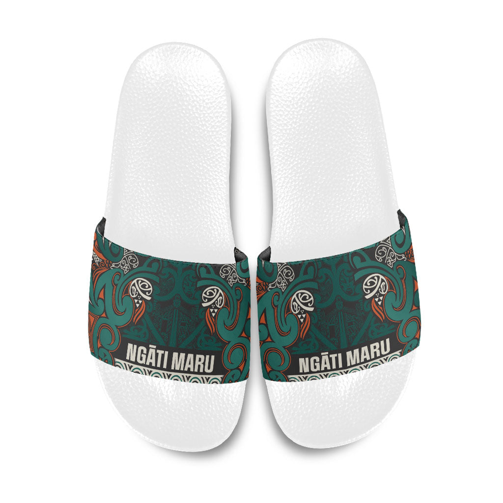 Aotearoa Iwi Ngāti Maru Taranaki Slide Sandals Maori Wharenui House Tribal Pattern LT9 Deep Teal - Polynesian Pride