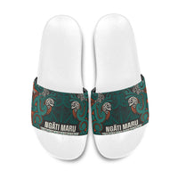 Aotearoa Iwi Ngāti Maru Taranaki Slide Sandals Maori Wharenui House Tribal Pattern LT9 Deep Teal - Polynesian Pride