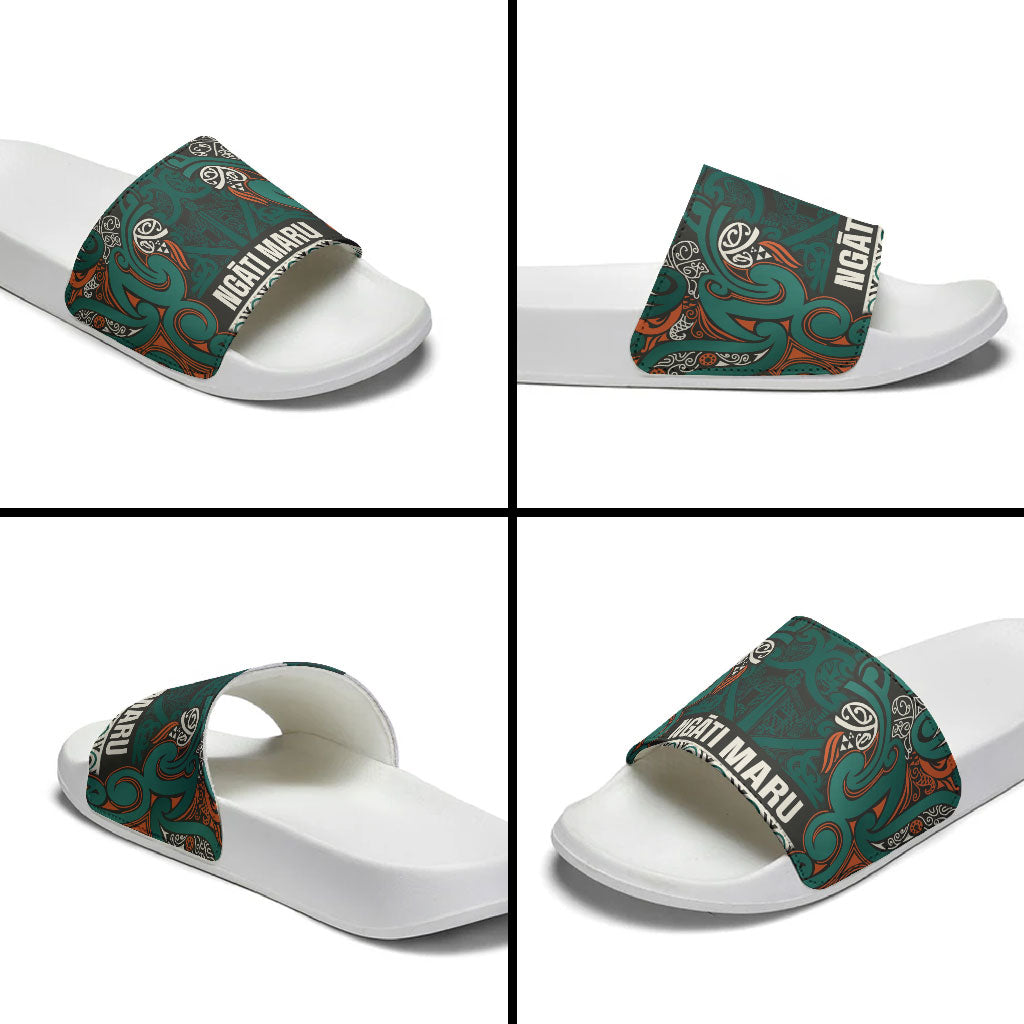 Aotearoa Iwi Ngāti Maru Taranaki Slide Sandals Maori Wharenui House Tribal Pattern LT9 - Polynesian Pride