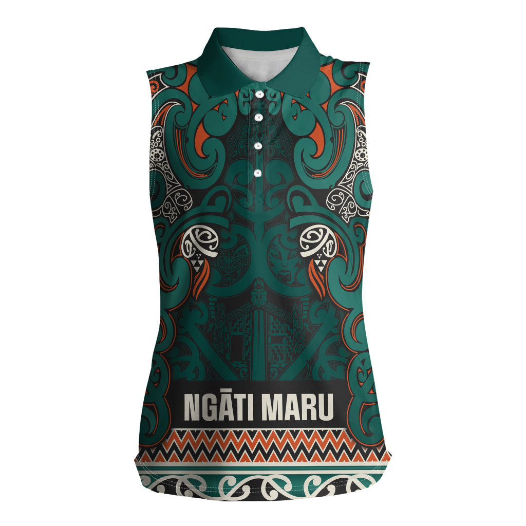 Aotearoa Iwi Ngāti Maru Taranaki Women Sleeveless Polo Shirt Maori Wharenui House Tribal Pattern LT9 Female Deep Teal - Polynesian Pride