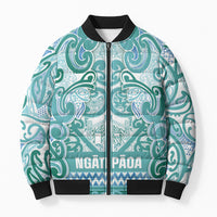 Aotearoa Iwi Ngati Paoa Bomber Puffer Jacket Maori Wharenui House Tribal Pattern LT9 Unisex Turquoise - Polynesian Pride