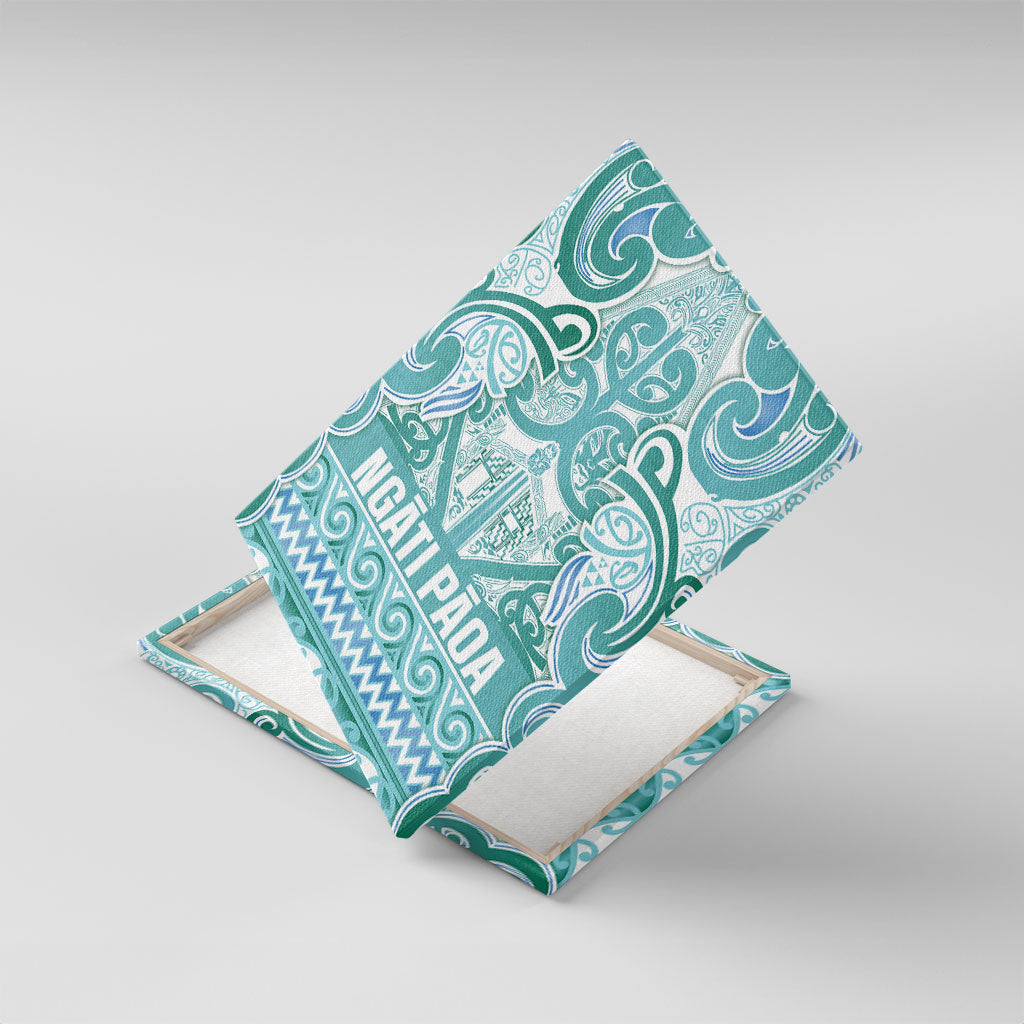 Aotearoa Iwi Ngati Paoa Canvas Wall Art Maori Wharenui House Tribal Pattern LT9 With Frame Turquoise - Polynesian Pride
